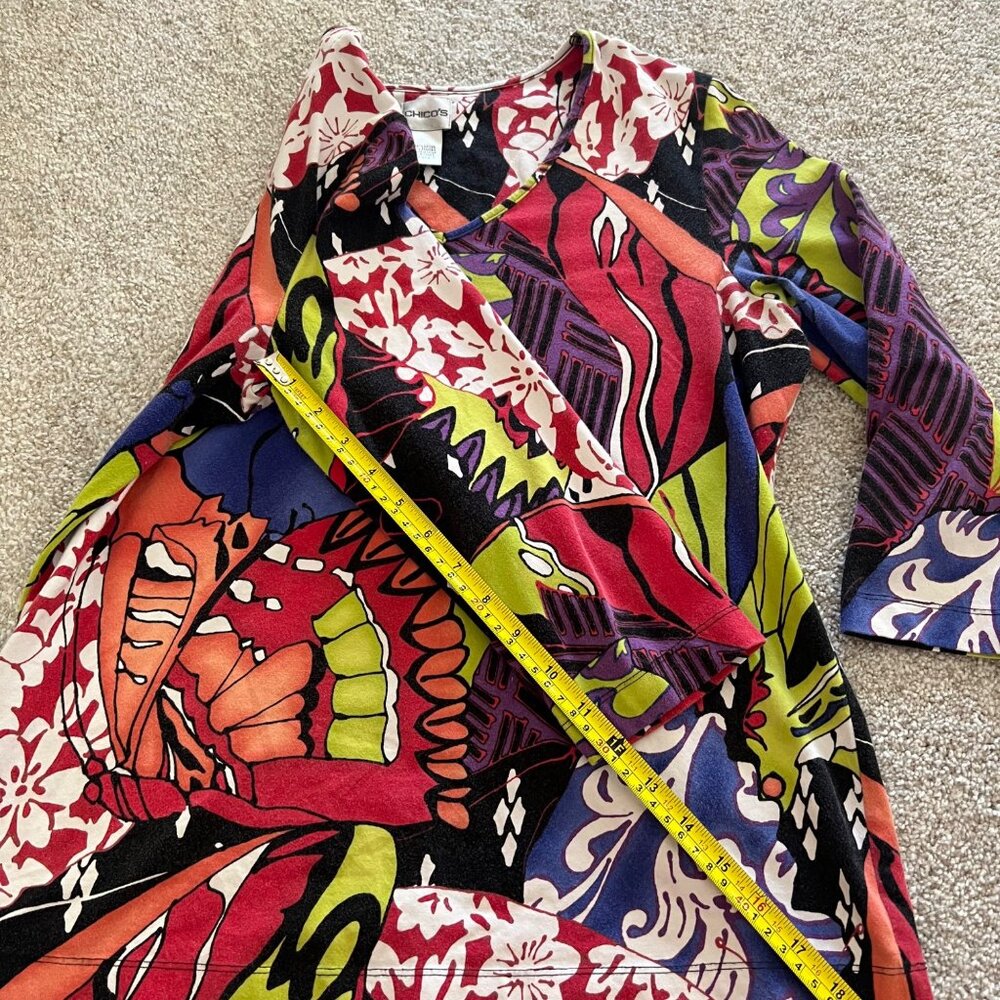Vintage y2k Retro Colorful Abstract Stretchy V-neck Top with 3/4 Sleeves - Picture 8 of 9